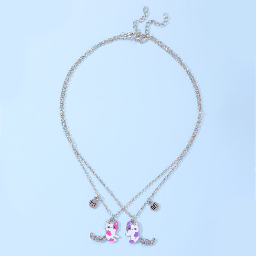 Pink & Purple Cat BFF Necklace