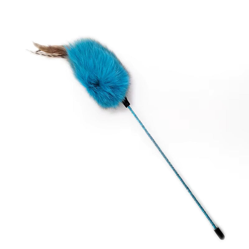 Rabbit Fur & Feather Cat Teaser Toy - Assorted Colors