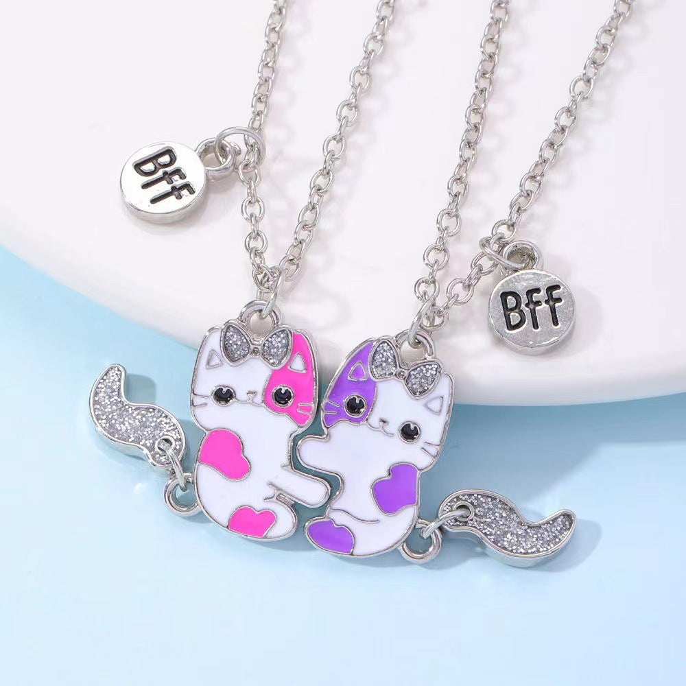 Pink & Purple Cat BFF Necklace