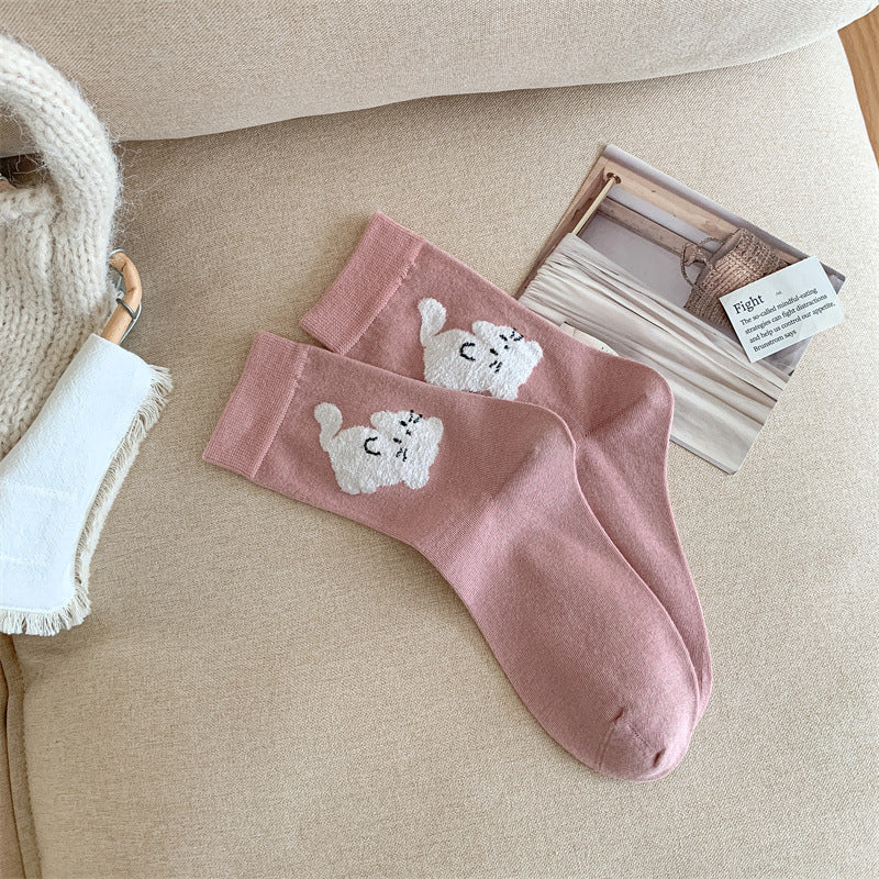 Pink & White Cat Socks