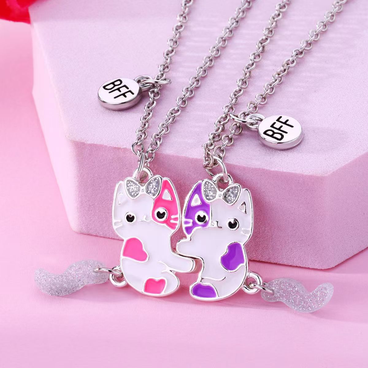 Pink & Purple Cat BFF Necklace
