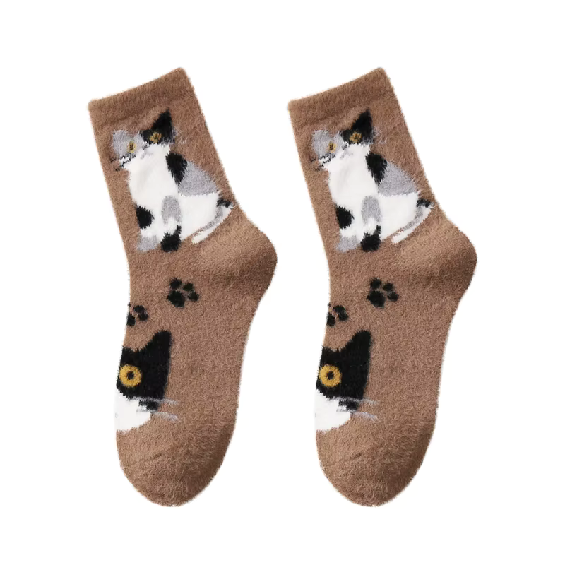 Plush Brown Cat Socks