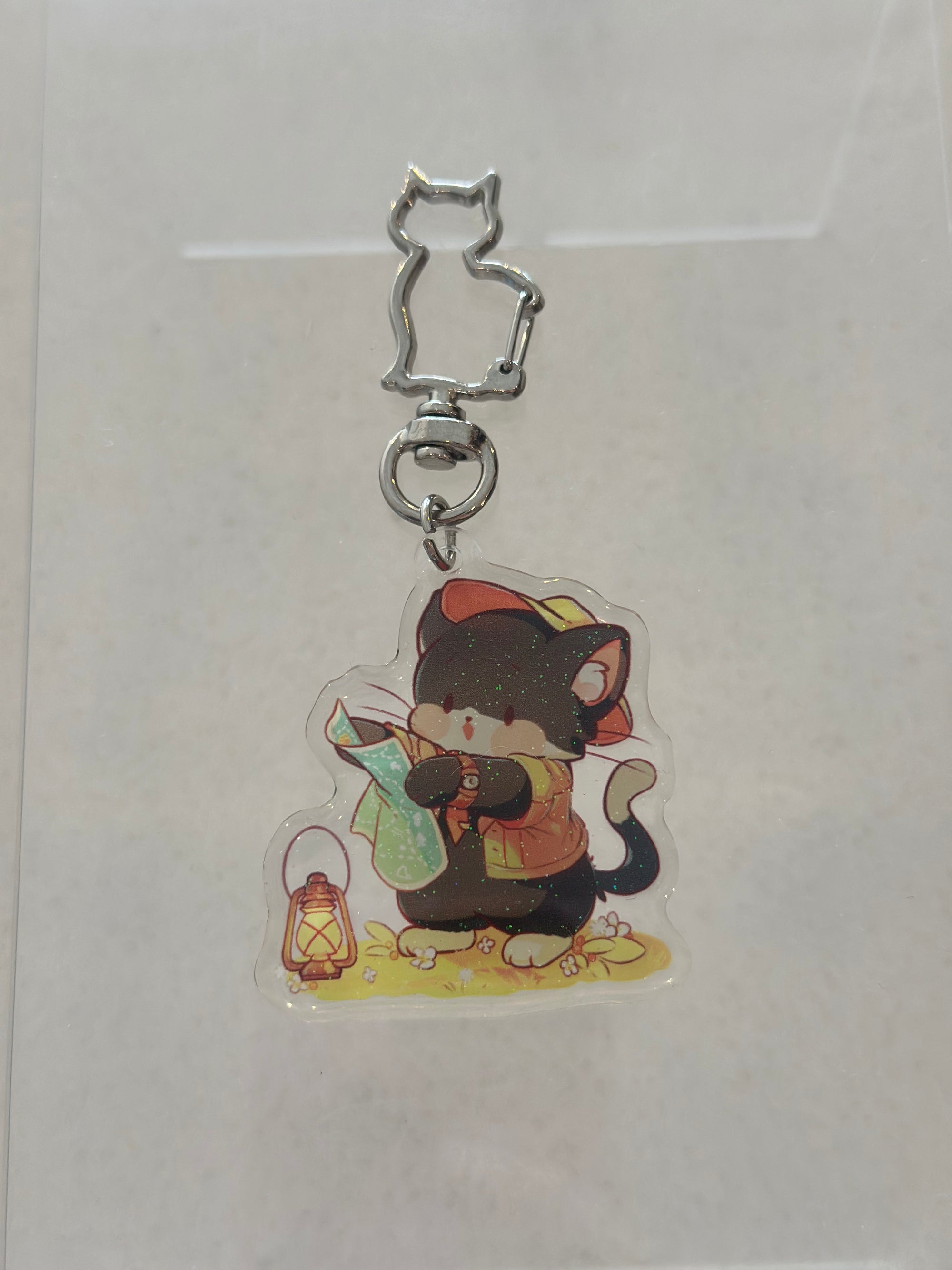 Catoro Map Kitty Glitter Acrylic Keychain