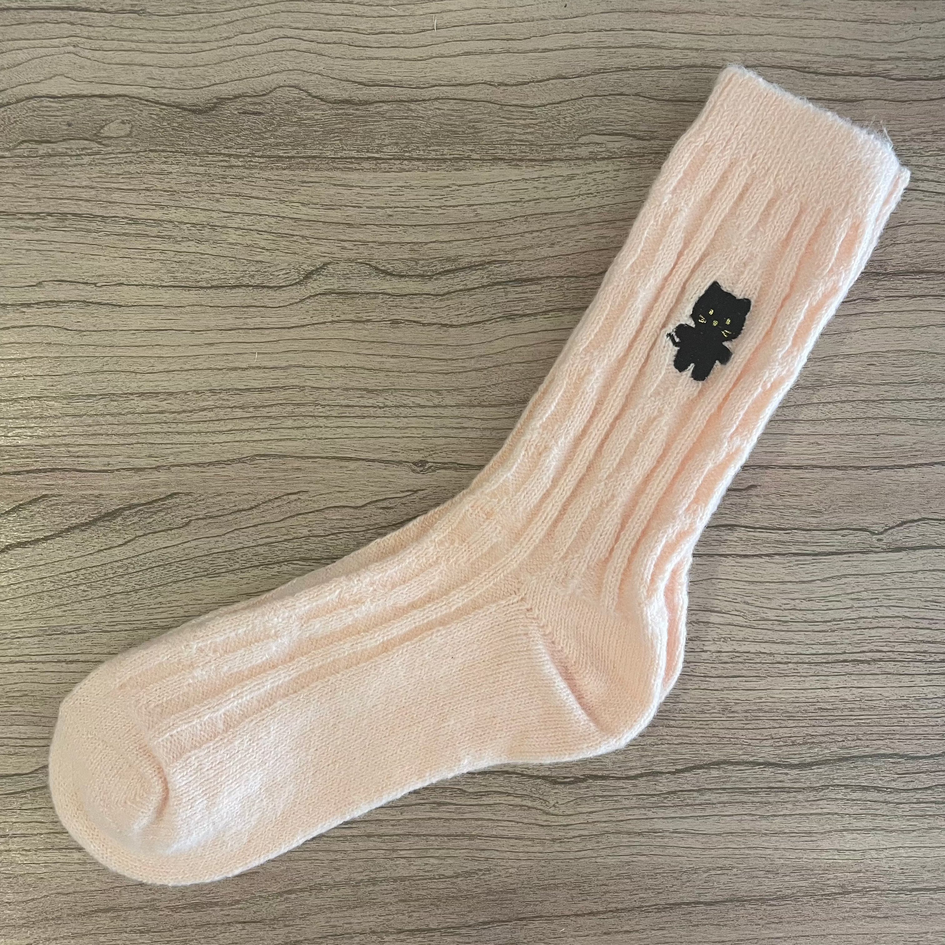 Pink Embroidered Cat Socks