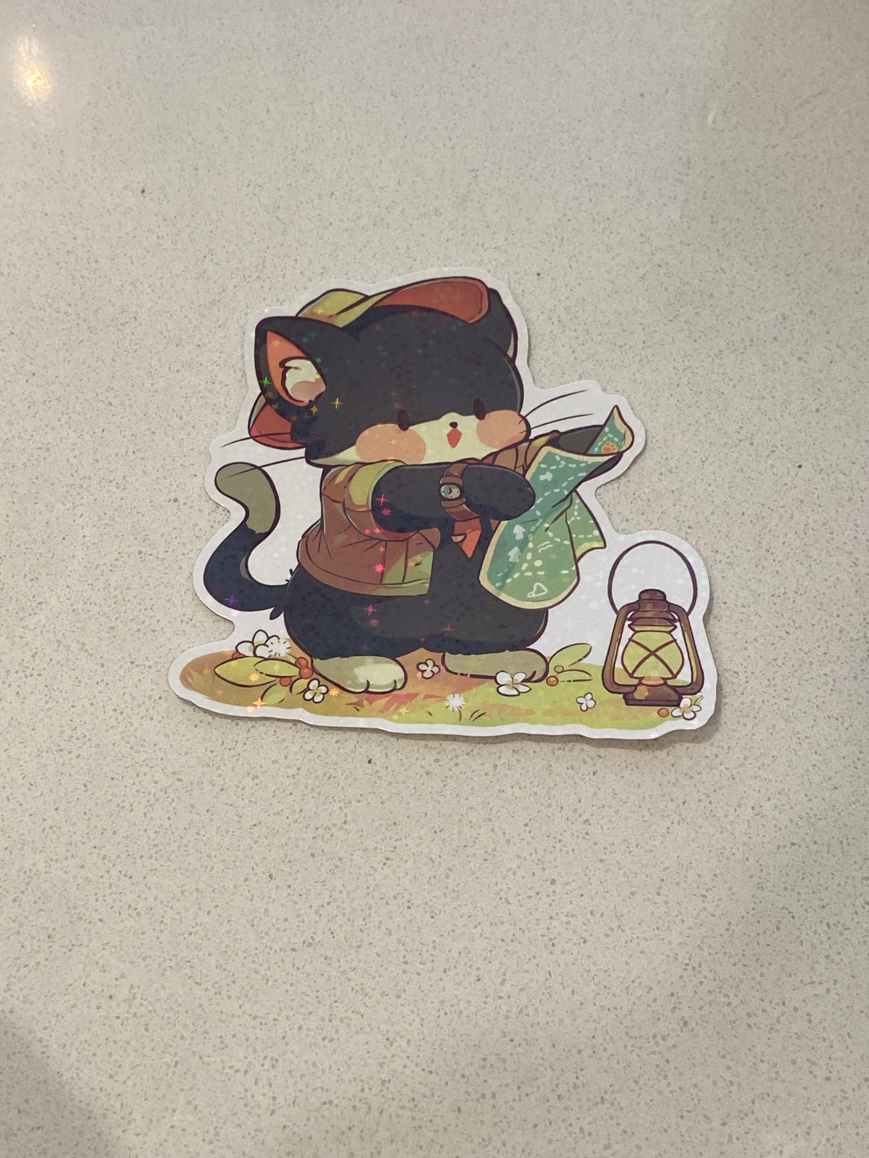 Catoro Cafe Adventure Cat Glitter Sticker