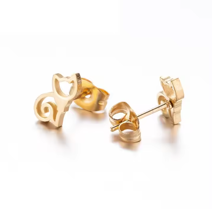 Dainty Cat Earrings - Gold