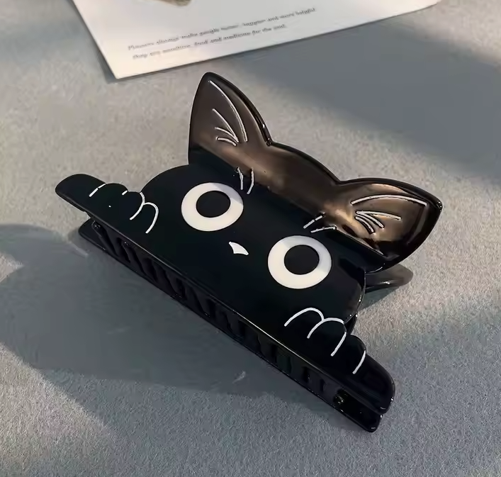 Cat Hair Claw Clip - Peeking Black Cat