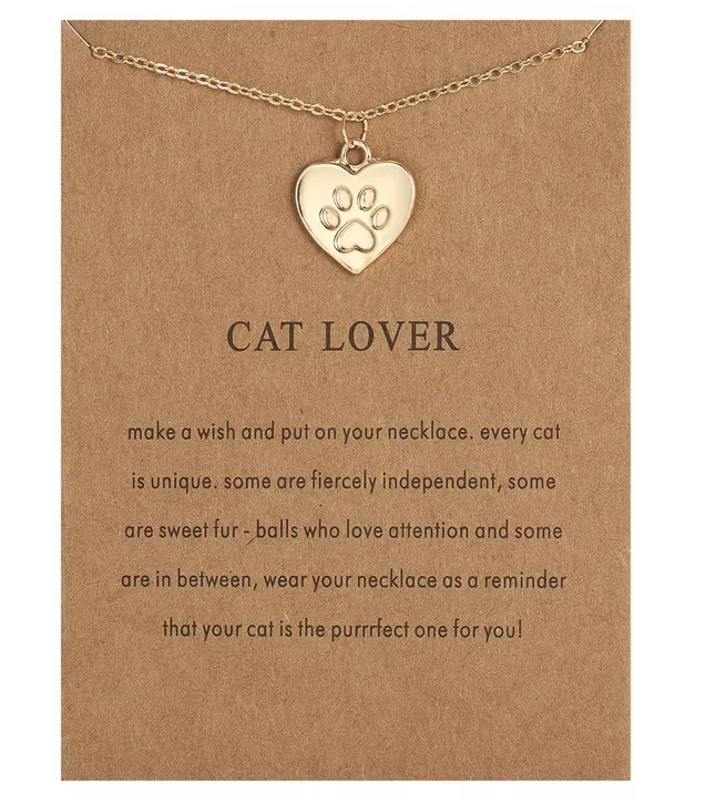 Cat Paw Heart Necklace - Gold