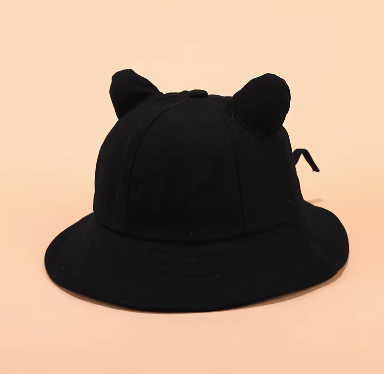 Bucket Hat with Cat Ears - Black