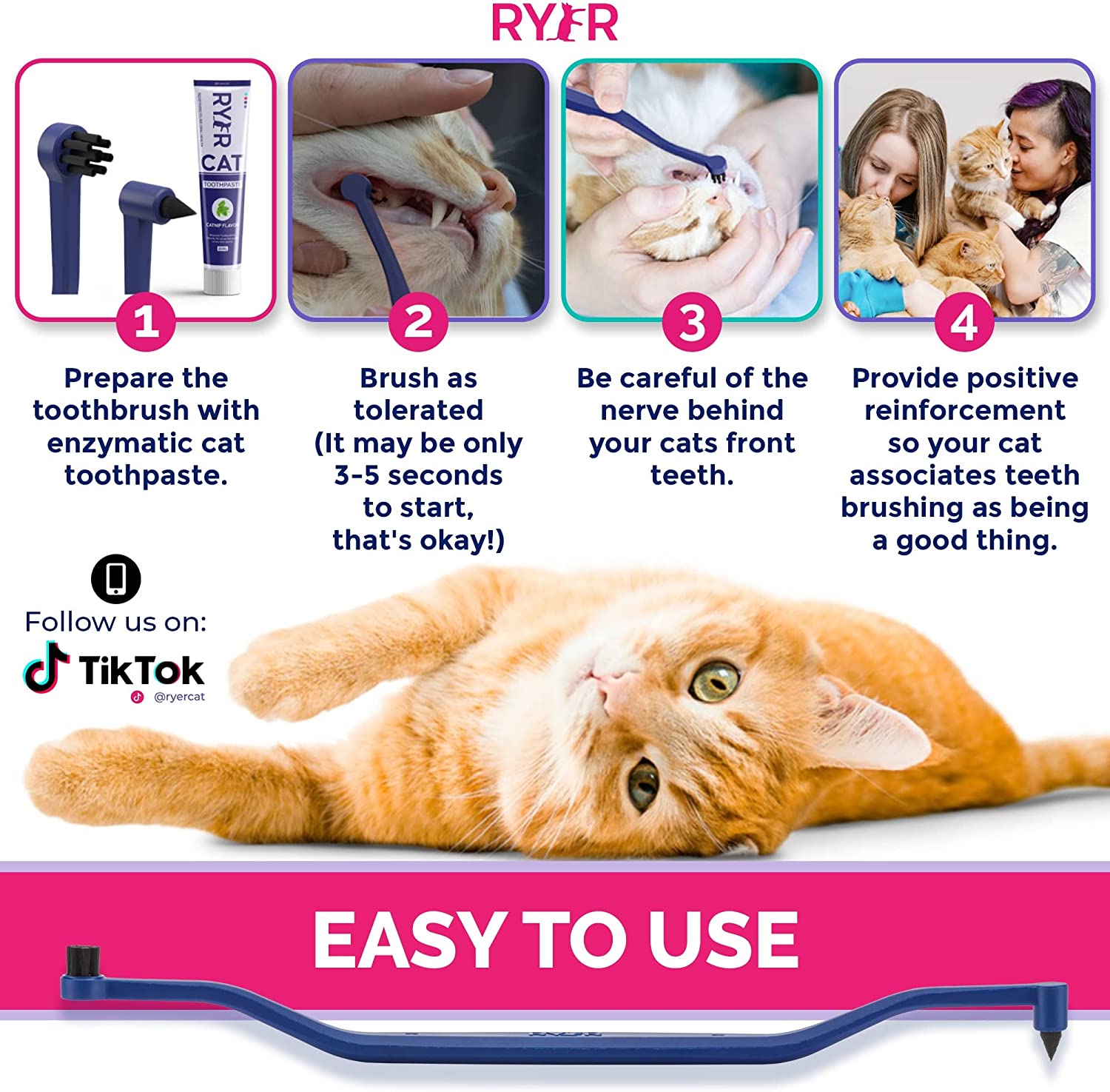 RYERCAT Dual Sided Cat Toothbrush